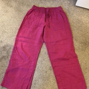 Athleta Magenta Linen Wide Leg Pants